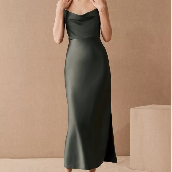 BHLDN Cali Satin Charmeuse Dress Forest Size 8 - Picture 1 of 1